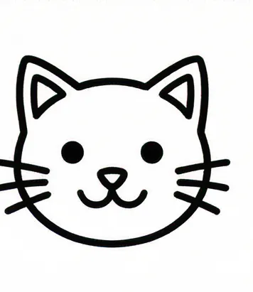a black and white cat face with a black outline.webp